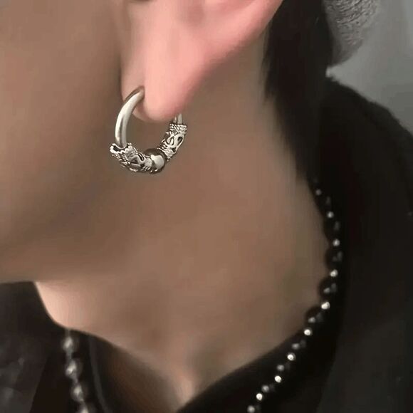 Men's Totem Hoop Titanium Steel Earring - Picture 5 of 6
